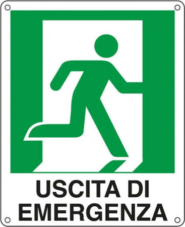 Cartello segnalatore - 25x31 cm - USCITA DI EMERGENZA (destra) - alluminio - Cartelli Segnalatori Fai da te/Sicurezza e protezione/Attrezzature per sicurezza sul lavoro/Segnaletica antinfortunistica Eurocartuccia - Pavullo, Commerciovirtuoso.it