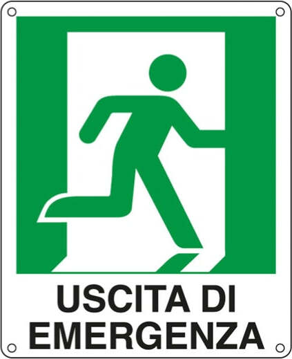 Cartello segnalatore - 25x31 cm - USCITA DI EMERGENZA (destra) - alluminio - Cartelli Segnalatori Fai da te/Sicurezza e protezione/Attrezzature per sicurezza sul lavoro/Segnaletica antinfortunistica Eurocartuccia - Pavullo, Commerciovirtuoso.it