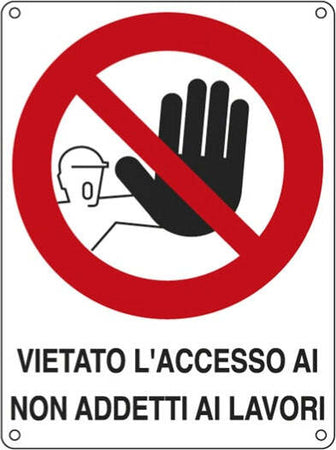 Cartello segnalatore - 27x37 cm - VIETATO L'ACCESSO AI NON ADDETTI AI LAVORI - alluminio - Cartelli Segnalatori Fai da te/Sicurezza e protezione/Attrezzature per sicurezza sul lavoro/Segnaletica antinfortunistica Eurocartuccia - Pavullo, Commerciovirtuoso.it