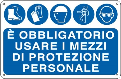 Cartello segnalatore - 30x20 cm - E' OBBLIGATORIO USARE I MEZZI DI PROTEZIONE INDIVIDUALE - alluminio - Cartelli Segnalatori Fai da te/Sicurezza e protezione/Attrezzature per sicurezza sul lavoro/Segnaletica antinfortunistica Eurocartuccia - Pavullo, Commerciovirtuoso.it