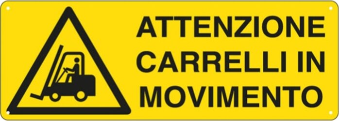 Cartello segnalatore - 35x12 5 cm - ATTENZIONE CARRELLI IN MOVIMENTO - alluminio - Cartelli Segnalatori Fai da te/Sicurezza e protezione/Attrezzature per sicurezza sul lavoro/Segnaletica antinfortunistica Eurocartuccia - Pavullo, Commerciovirtuoso.it