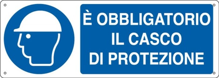 Cartello segnalatore - 35x12 5 cm - E' OBBLIGATORIO IL CASCO DI PROTEZIONE - alluminio - Cartelli Segnalatori Fai da te/Sicurezza e protezione/Attrezzature per sicurezza sul lavoro/Segnaletica antinfortunistica Eurocartuccia - Pavullo, Commerciovirtuoso.it