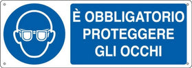 Cartello segnalatore - 35x12 5 cm - E' OBBLIGATORIO PROTEGGERE GLI OCCHI - alluminio - Cartelli Segnalatori Fai da te/Sicurezza e protezione/Attrezzature per sicurezza sul lavoro/Segnaletica antinfortunistica Eurocartuccia - Pavullo, Commerciovirtuoso.it