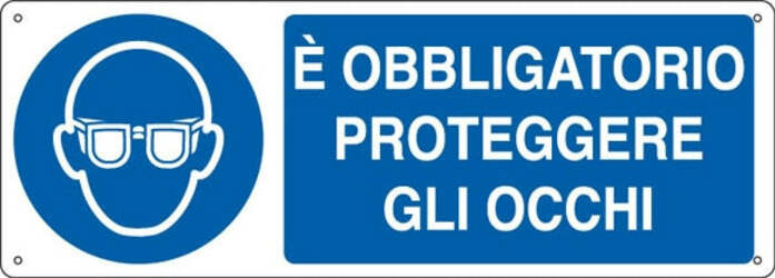 Cartello segnalatore - 35x12 5 cm - E' OBBLIGATORIO PROTEGGERE GLI OCCHI - alluminio - Cartelli Segnalatori Fai da te/Sicurezza e protezione/Attrezzature per sicurezza sul lavoro/Segnaletica antinfortunistica Eurocartuccia - Pavullo, Commerciovirtuoso.it