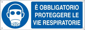 Cartello segnalatore - 35x12 5 cm - E' OBBLIGATORIO PROTEGGERE LE VIE RESPIRATORIE - alluminio - Cartelli Segnalatori Fai da te/Sicurezza e protezione/Attrezzature per sicurezza sul lavoro/Segnaletica antinfortunistica Eurocartuccia - Pavullo, Commerciovirtuoso.it