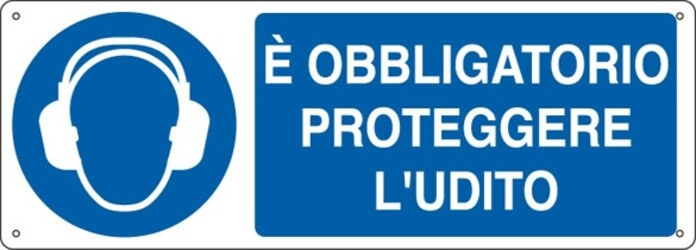 Cartello segnalatore - 35x12 5 cm - E' OBBLIGATORIO PROTEGGERE L'UDITO - alluminio - Cartelli Segnalatori Fai da te/Sicurezza e protezione/Attrezzature per sicurezza sul lavoro/Segnaletica antinfortunistica Eurocartuccia - Pavullo, Commerciovirtuoso.it