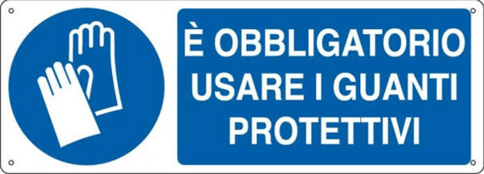Cartello segnalatore - 35x12 5 cm - E' OBBLIGATORIO USARE I GUANTI PROTETTIVI - alluminio - Cartelli Segnalatori Fai da te/Sicurezza e protezione/Attrezzature per sicurezza sul lavoro/Segnaletica antinfortunistica Eurocartuccia - Pavullo, Commerciovirtuoso.it