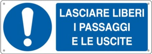 Cartello segnalatore - 35x12 5 cm - LASCIARE LIBERI I PASSAGGI E LE USCITE - alluminio - Cartelli Segnalatori Fai da te/Sicurezza e protezione/Attrezzature per sicurezza sul lavoro/Segnaletica antinfortunistica Eurocartuccia - Pavullo, Commerciovirtuoso.it