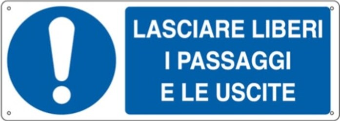 Cartello segnalatore - 35x12 5 cm - LASCIARE LIBERI I PASSAGGI E LE USCITE - alluminio - Cartelli Segnalatori Fai da te/Sicurezza e protezione/Attrezzature per sicurezza sul lavoro/Segnaletica antinfortunistica Eurocartuccia - Pavullo, Commerciovirtuoso.it