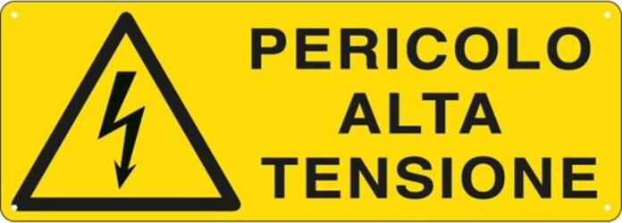 Cartello segnalatore - 35x12 5 cm - PERICOLO ALTA TENSIONE - alluminio - Cartelli Segnalatori Fai da te/Sicurezza e protezione/Attrezzature per sicurezza sul lavoro/Segnaletica antinfortunistica Eurocartuccia - Pavullo, Commerciovirtuoso.it