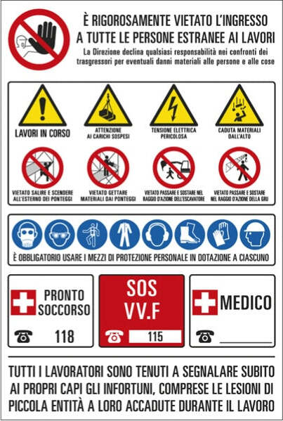 Cartello segnalatore - 67x100 cm - cantiere multisimbolo - polionda - Cartelli Segnalatori Fai da te/Sicurezza e protezione/Attrezzature per sicurezza sul lavoro/Segnaletica antinfortunistica Eurocartuccia - Pavullo, Commerciovirtuoso.it