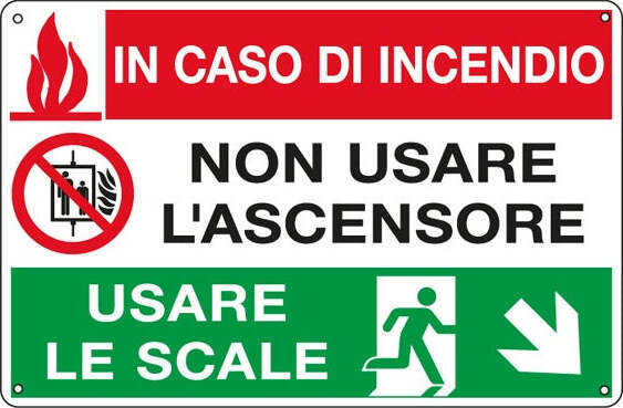 Cartello segnalatore multisimbolo - 30x20 cm - IN CASO DI INCENDIO NON USARE L'ASCENSORE - alluminio - Cartelli Segnalatori Fai da te/Sicurezza e protezione/Attrezzature per sicurezza sul lavoro/Segnaletica antinfortunistica Eurocartuccia - Pavullo, Commerciovirtuoso.it