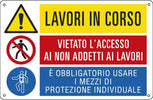 Cartello segnalatore multisimbolo - 50x33 3 cm - LAVORI IN CORSO-VIETATO L'ACCESSO -E' OBBLIGATORIO - alluminio - Cartelli Segnalatori Fai da te/Sicurezza e protezione/Attrezzature per sicurezza sul lavoro/Segnaletica antinfortunistica Eurocartuccia - Pavullo, Commerciovirtuoso.it