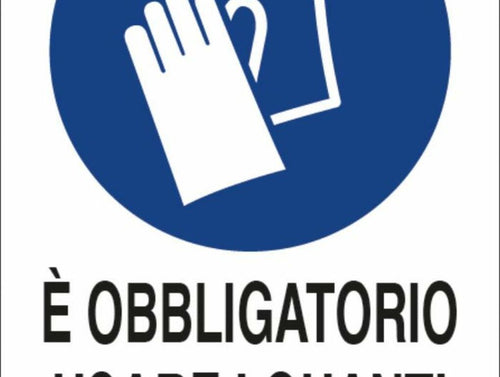 Cartello segnaletica obbligatori guanti protettivi 30x20