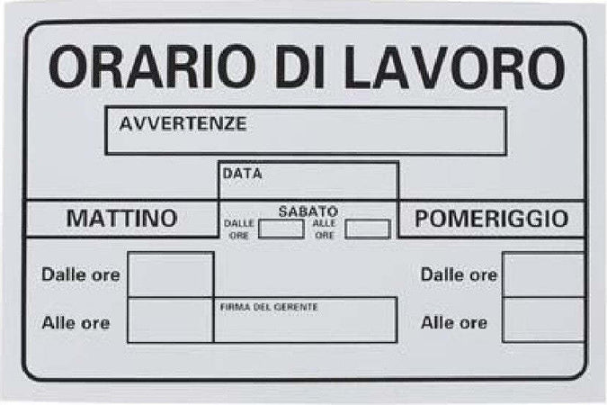 Cartello Targa In Pvc 30 X 20 Cm Orario Di Lavoro Ufficio Attivita' Segnaletica Casa, arredamento e bricolage > Hobby e collezionismo > Cartelli Segnalatori Trade Shop italia - Napoli, Commerciovirtuoso.it