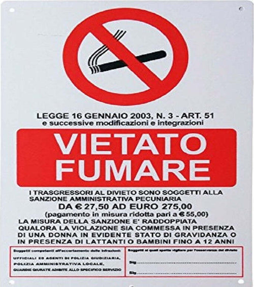 CARTELLO VIETATO FUMARE LEGGE TRASGRESSORI SEGNALETICA SICUREZZA AVVERTIMENTO  Trade Shop italia - Napoli, Commerciovirtuoso.it