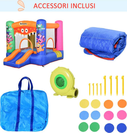 Casa-Gioco-Castello-Gonfiabile-Gigante-per-Bambini-3-8-anni-Trampolino-Rimbalzante-Colorato-con-Scivolo-e-Canestro-250cmx180cmx175cm-PW2342-021V90PW2