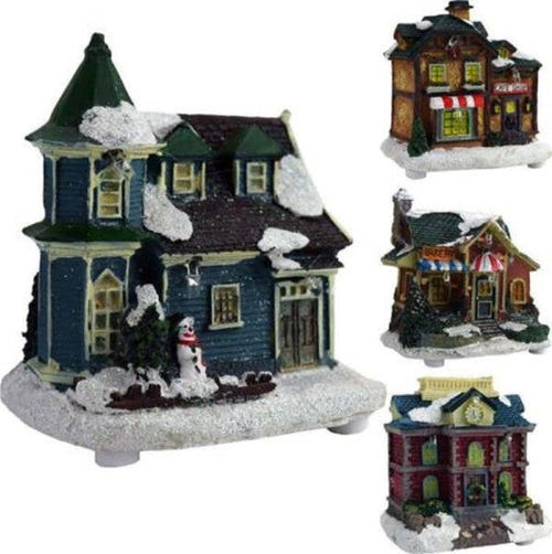 Casa-Natalizia-Illuminazione-A-Led-In-Poliresina-Scena-Natale-Modello-Casuale