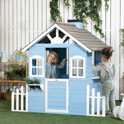 Casa-per-Bimbi-3-7-Anni-con-Staccionata,-Portavasi,-Porta-e-Finestre,-in-Legno-di-Abete,-151x112.5x142-cm,-Blu-TG2345-025V00BUTG2