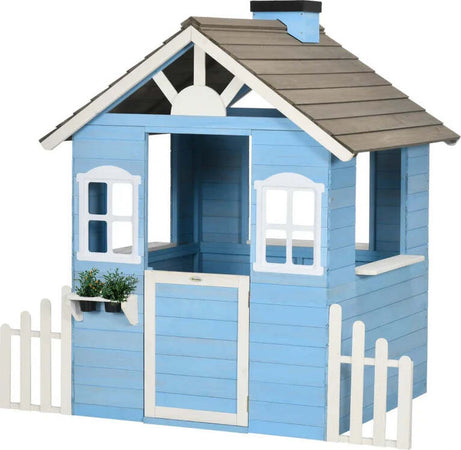 Casa-per-Bimbi-3-7-Anni-con-Staccionata,-Portavasi,-Porta-e-Finestre,-in-Legno-di-Abete,-151x112.5x142-cm,-Blu-TG2345-025V00BUTG2