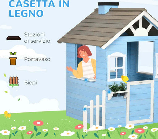 Casa-per-Bimbi-3-7-Anni-con-Staccionata,-Portavasi,-Porta-e-Finestre,-in-Legno-di-Abete,-151x112.5x142-cm,-Blu-TG2345-025V00BUTG2