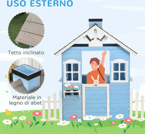 Casa-per-Bimbi-3-7-Anni-con-Staccionata,-Portavasi,-Porta-e-Finestre,-in-Legno-di-Abete,-151x112.5x142-cm,-Blu-TG2345-025V00BUTG2