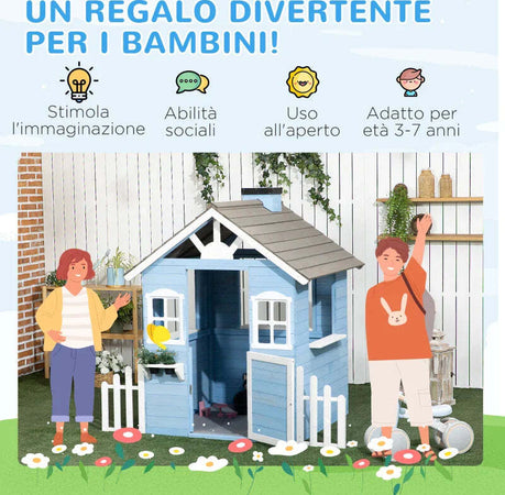 Casa-per-Bimbi-3-7-Anni-con-Staccionata,-Portavasi,-Porta-e-Finestre,-in-Legno-di-Abete,-151x112.5x142-cm,-Blu-TG2345-025V00BUTG2