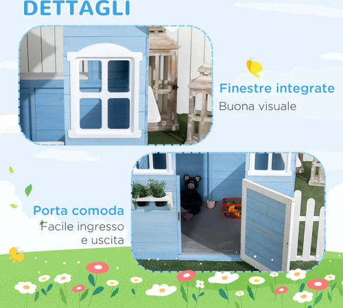 Casa-per-Bimbi-3-7-Anni-con-Staccionata,-Portavasi,-Porta-e-Finestre,-in-Legno-di-Abete,-151x112.5x142-cm,-Blu-TG2345-025V00BUTG2