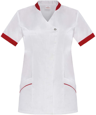 Casacca Donna Eliana Bianco Manica Corta Casacca Estetica con Profili Rossi