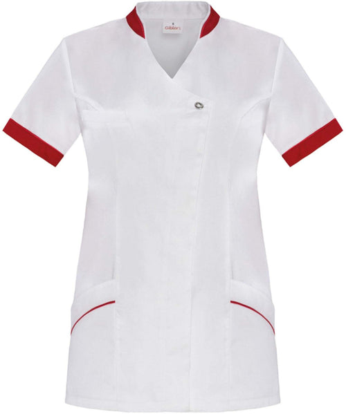 Casacca Donna Eliana Bianco Manica Corta Casacca Estetica con Profili Rossi