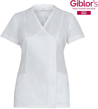 Casacca Donna Giuliana Bianca Manica Corta No Stiro Casacca Estetista Traspirante Tencel
