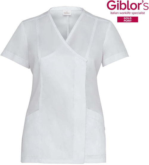 Casacca Donna Giuliana Bianca Manica Corta No Stiro Casacca Estetista Traspirante Tencel