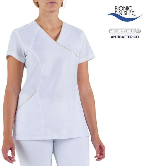 Casacca Donna Medicale Afrodite Bianco Manica Corta Casacca Tessuto no stiro antibatterico Casacca Estetista