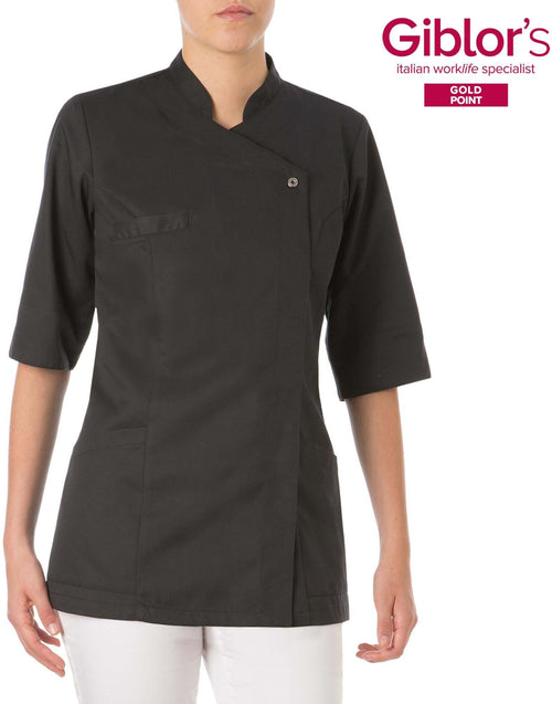 Casacca Donna Mirka Nero Manica Corta Stiro Facile Tencel Casacca Infermiera