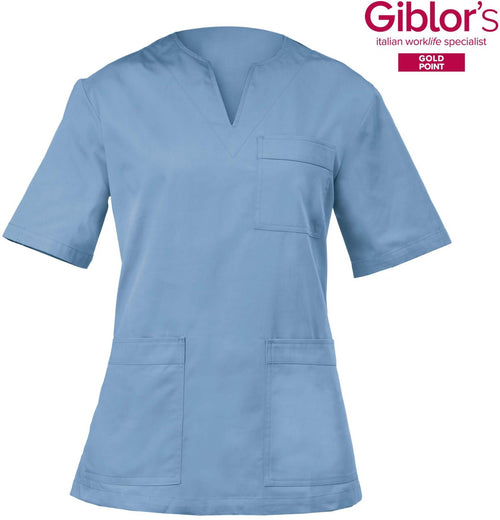 Casacca Margherita Donna Azzurro Manica Corta Tessuto Satin Dottoressa  Farmacista Dentista Infermiera