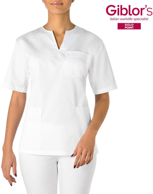 Casacca Margherita Donna Bianca Manica Corta Tessuto Satin Dottoressa Farmacista Dentista Infermiera