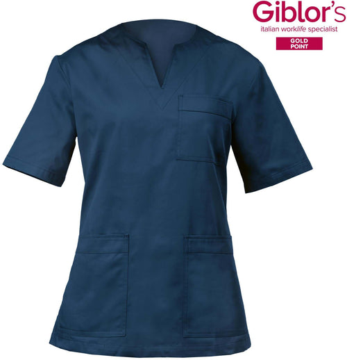 Casacca Margherita Donna Blu Manica Corta Tessuto Satin Dottoressa  Farmacista Dentista Infermiera