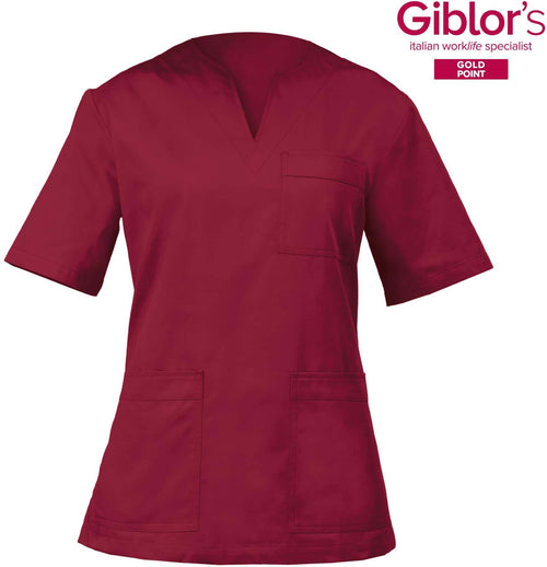 Casacca Margherita Donna Bordeaux Manica Corta Tessuto Satin Dottoressa Farmacista Dentista Infermiera