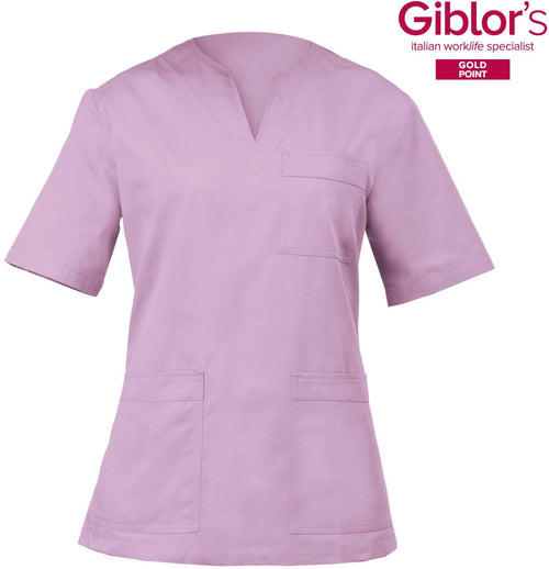 Casacca Margherita Donna Lilla Manica Corta Tessuto Satin Dottoressa Farmacista Dentista Infermiera