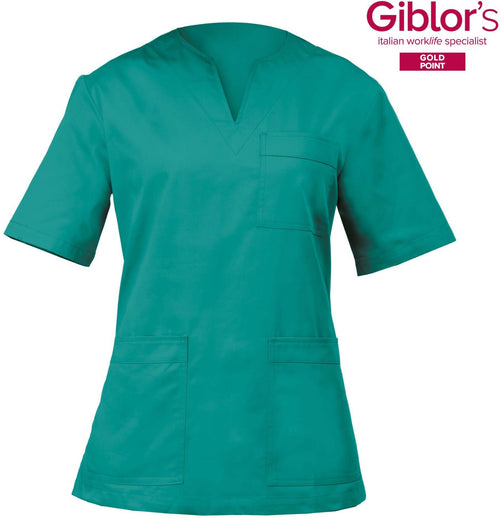 Casacca Margherita Donna Verde Manica Corta Tessuto Satin Dottoressa Farmacista Dentista Infermiera