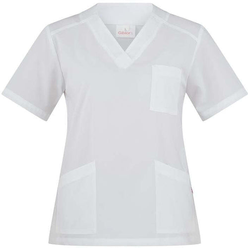 Casacca Sonia Bianco Casacca Donna Infermiera Medicale Collo a V No Stiro Microfibra Superleggera