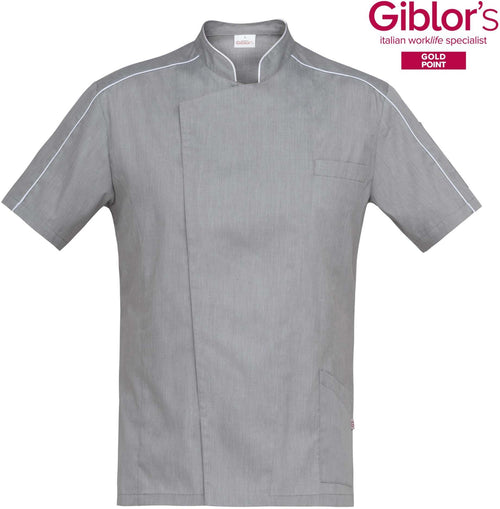 Casacca Uomo Valerio Manica Corta Grigio Tessuto Leggero Casacca Dentista Giacca Chef Leggera