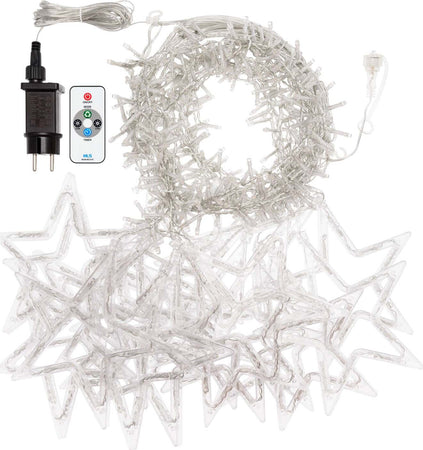 Cascata stalattite decorata con stelle luminose 620 Led luce bianco caldo cavo trasparente 500xH105cm Casa e cucina/Decorazioni per interni/Addobbi e decorazioni per ricorrenze/Decorazioni natalizie/Luci natalizie/Catene luminose per interni MagiediNatale.it - Altamura, Commerciovirtuoso.it