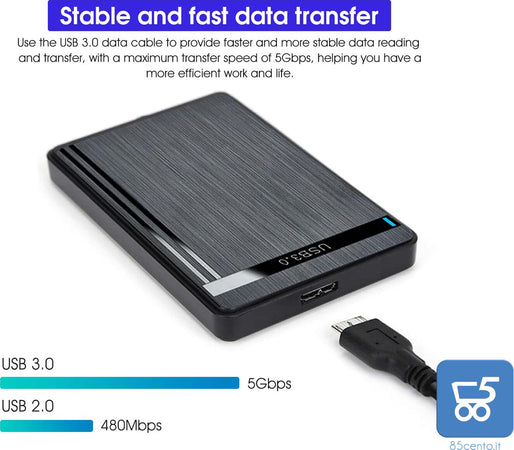 Box Case esterno per Hard Disk HDD SSD SATA USB 3 da 2.5 pollici 5Gbps per windows e MacOs