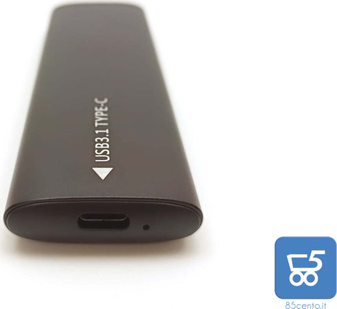 Case Esterno per SSD M.2 NVMe Usb 3.1 Type C con Cavo USB-C in Metallo Driver Free Plug & Play Alta Velocità NGFF