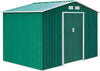 Casetta-da-Giardino-con-Base-e-Doppie-Porte-Scorrevoli-in-Lamiera-di-Acciaio,-Capanno-da-Giardino-in-Acciaio,-277x195x192cm,-Verde-FY9845-031GNFY9