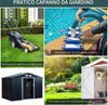 Casetta-da-Giardino-con-Base-e-Doppie-Porte-Scorrevoli-in-Lamiera-di-Acciaio,-Capanno-da-Giardino-in-Acciaio,-277x195x192cm,-Grigia-Scura-PL9845-031CGPL9