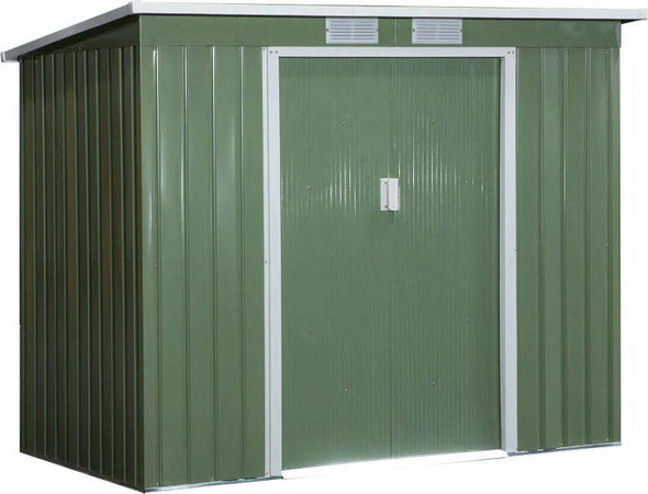 Casetta-da-Giardino-in-Acciaio-con-Doppia-Porta-Scorrevole-e-Prese-d'Aria,-213x130x173-cm,-Verde-HF3845-390HF3