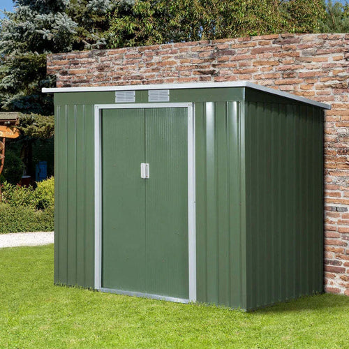 Casetta-da-Giardino-in-Acciaio-con-Doppia-Porta-Scorrevole-e-Prese-d'Aria,-213x130x173-cm,-Verde-HF3845-390HF3