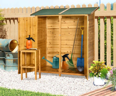 Casetta-da-Giardino-in-Legno-a-2-Ante-con-Sgabello-Alto-a-2-Ripiani-e-Tetto-Idrorepellente,-140x75x157-cm-AS6845-353V01NDAS6